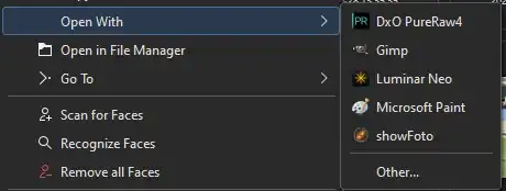 image context menu with additional items