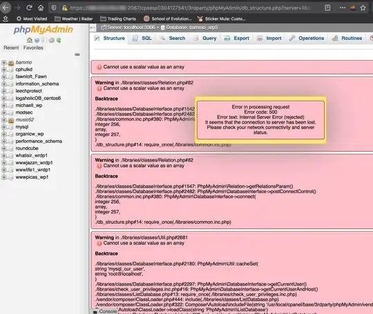 Screenshot: phpmyadmin error 500