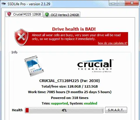 SSDLife Pro -- drive health is bad!