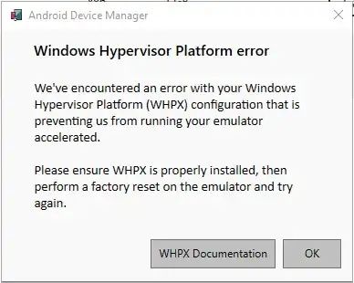 Windows Hypervisor Platform error