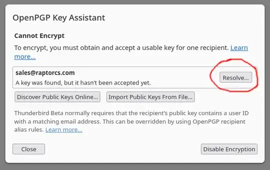 Pop-up modal indicating that a public key was found, but has not been imported yet, with another button labeled "Resolve..."