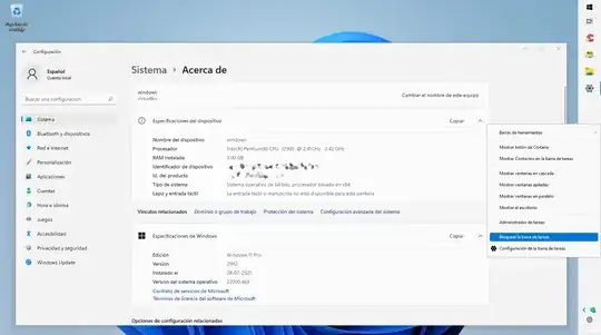 ScreenShot proof of Windows 11 TaskBar on the rigth side, vertical