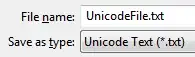 Office Save Dialog to Save As Type Unicode Text