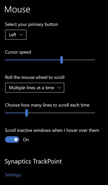 mouse settings