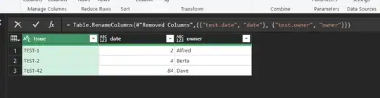 Result after removing and renaming columns