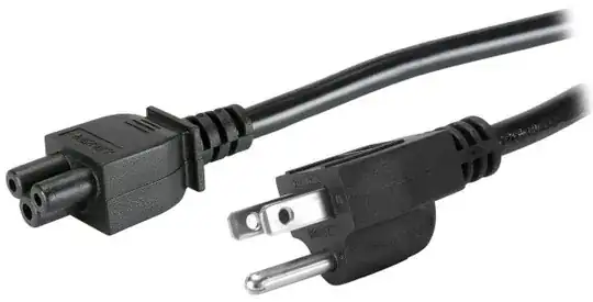 Photo of a grounded plug showing the slightly longer ground prong