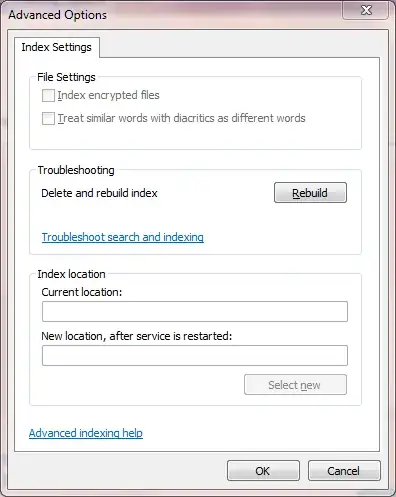 Empty Windows Search Properties dialog