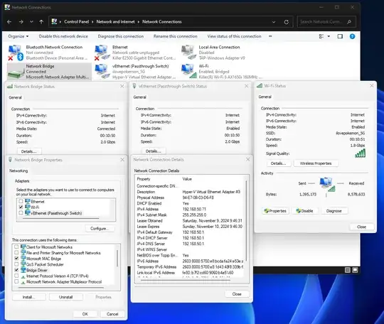 Network Connections control panel on the host (DESKTOP-818MJ1B)