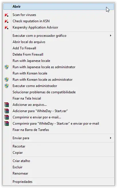 context menu items