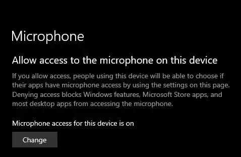 Microphone section in the Privacy page in the Settings app