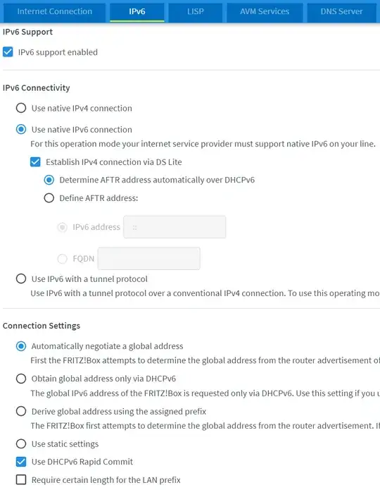 Fritzbox5530 IPV6 configuration