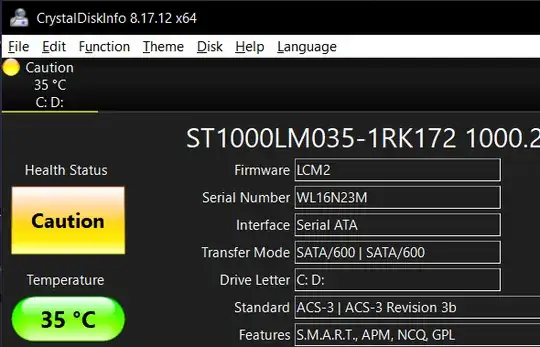 Caution status - CrystalDiskInfo