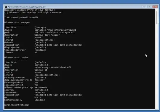 bcdedit output