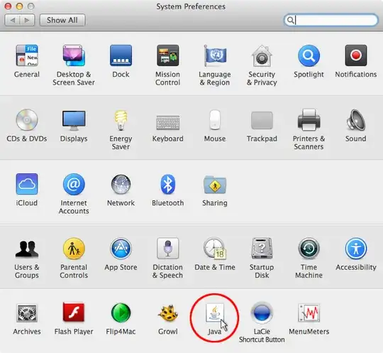 System Preferences showing Java icon