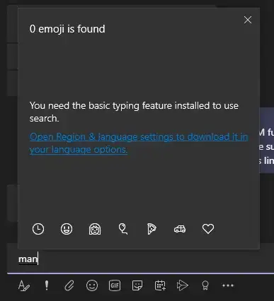 error message when searching emoji