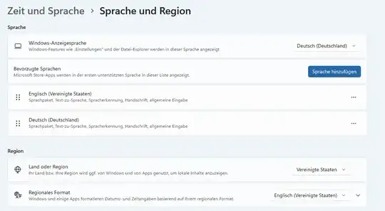 current country and region settings