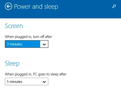 Power settings set to cause the computer to sleep after a few minutes