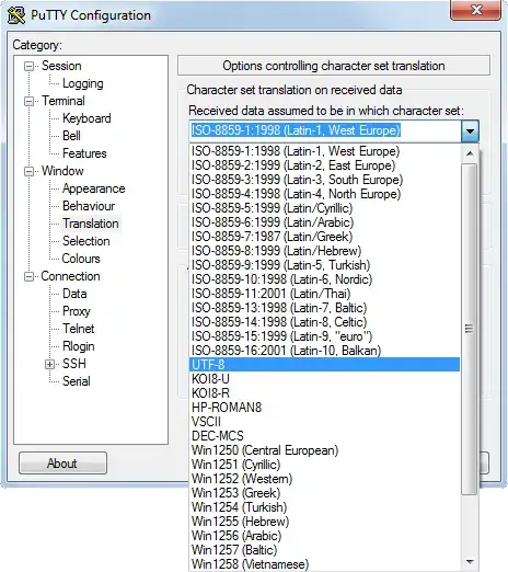 Screen shot of where in the putty interface the change needs to be made
