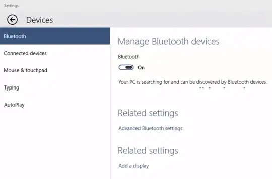 Bluetooth Settings Page - Windows 10