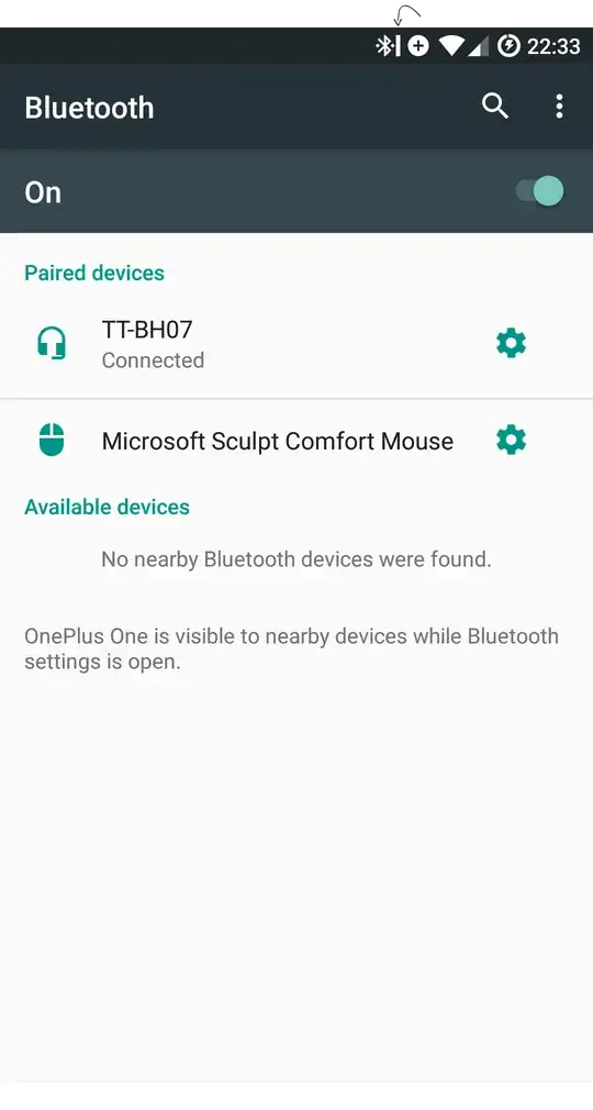 Check the status bar bluetooth icon with the battery meter