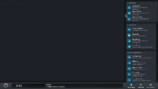 Animated demonstration of how to set up a session in Audio Hijack to overdrive audio adding Input Device, Volume Overdrive and Output Device blocks and starting a session