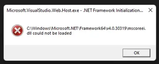 screenshot showing the mscoreei.dll error