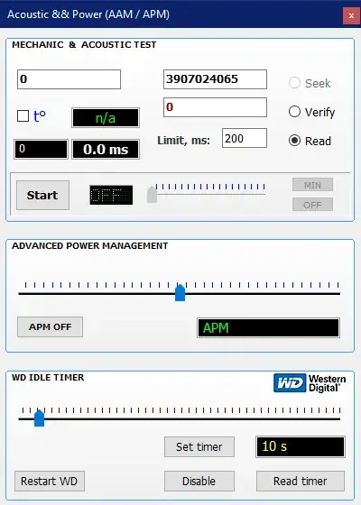 Victoria for Windows allow setting acoustic and power settings