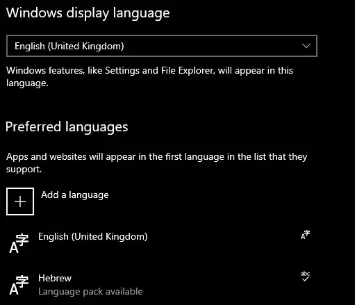 Windows Language settings