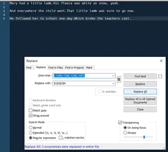 Output after clicking Replace All