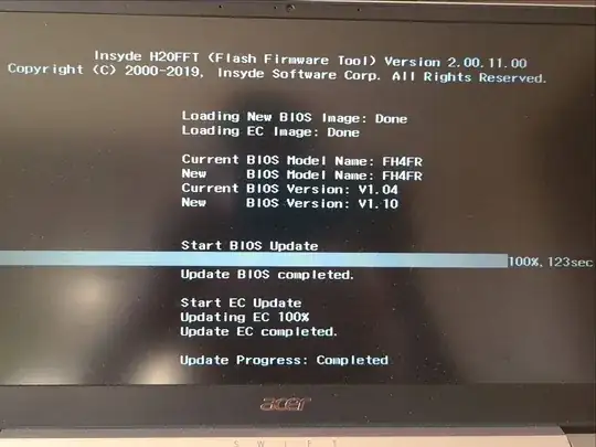 The screen of the "Flash Firmware Tool" with update completed.