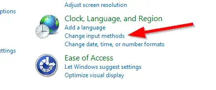 Input Methods in Control Panel
