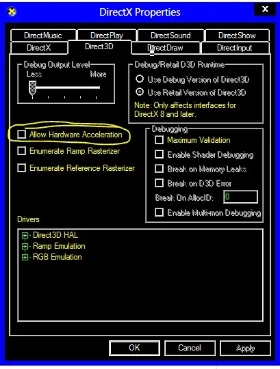 directx control panel