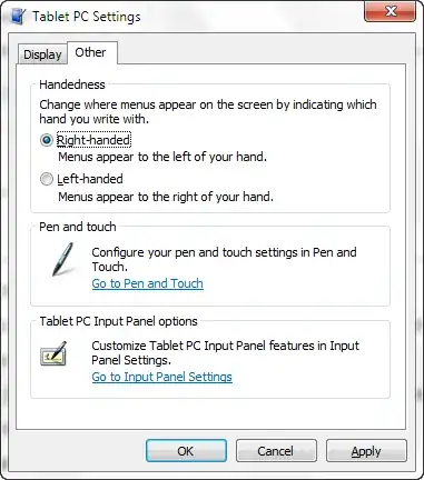 screenshot of Tablet PC Settings window