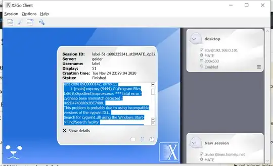 screenshot of X2go failure