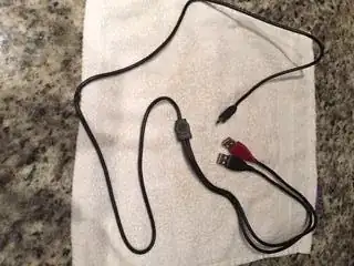 USB (mini-B) cable that forks to a "black" and "red" connection