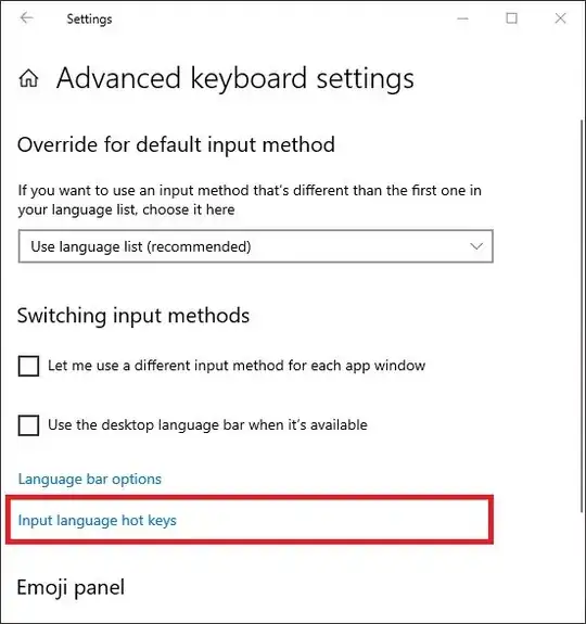 Select 'Input language hot keys'