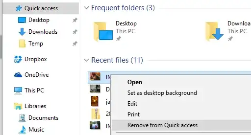 Remove from quick access