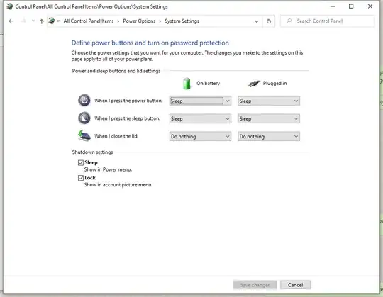 Windows power management dialog