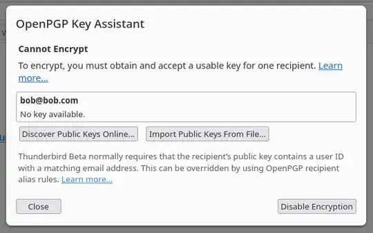 Modal indicating that there is "No key available" with button options to "Discover Public Keys Online..." or "Import Public Keys From File..." and no indication that the external/system GPG keyring has already been checked for the email address