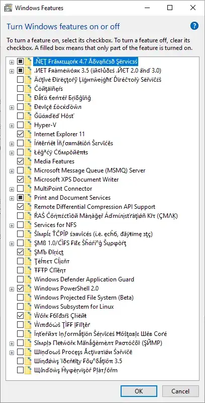 Turn Windows features on or off