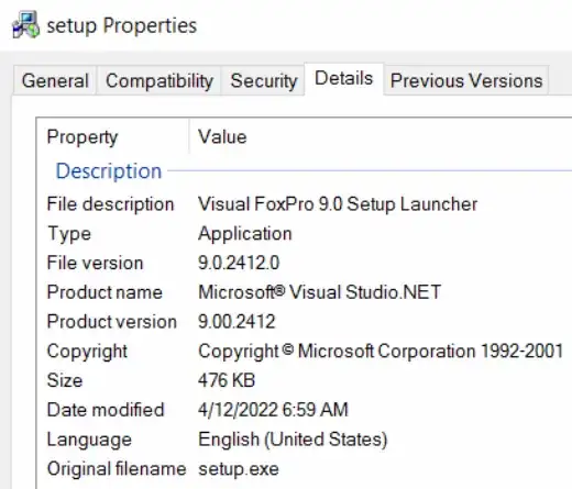 Visual FoxPro 9.0 Setup Launcher properties