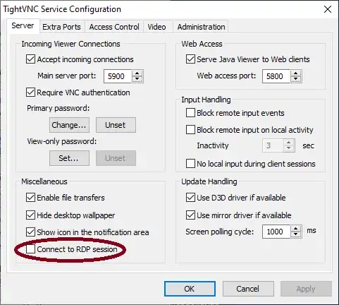 TightVNC Service Configuration