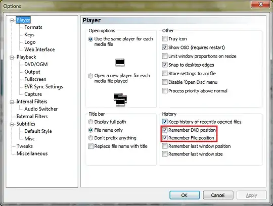 MediaPlayer Options page Media Player files position
