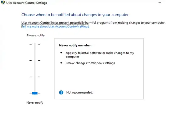 Disabled UAC