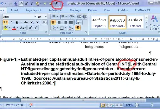 An example of a style separator in a Word 2007 document