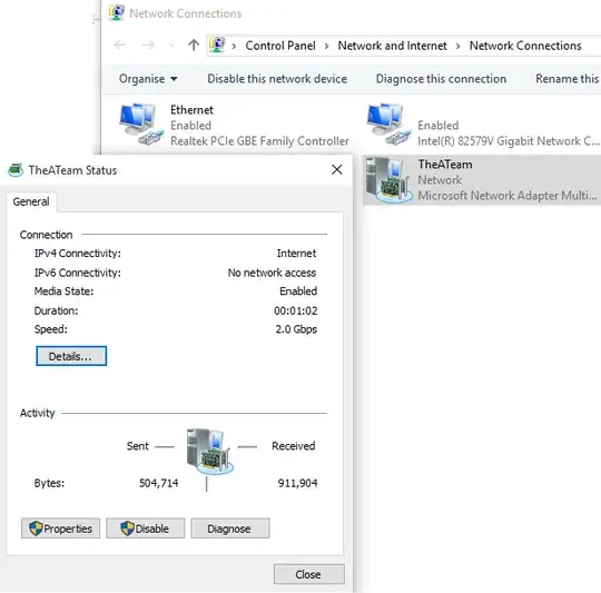 Screenshot of networks and Team