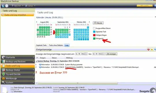 Screenshot of Blackarmor Backup marking an error as green-success