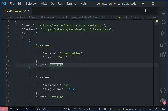 Clear buffer action in settings.json