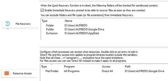 screenshot of settings