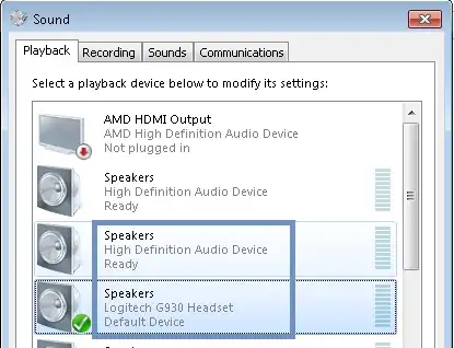 Screenshot of sound control panel